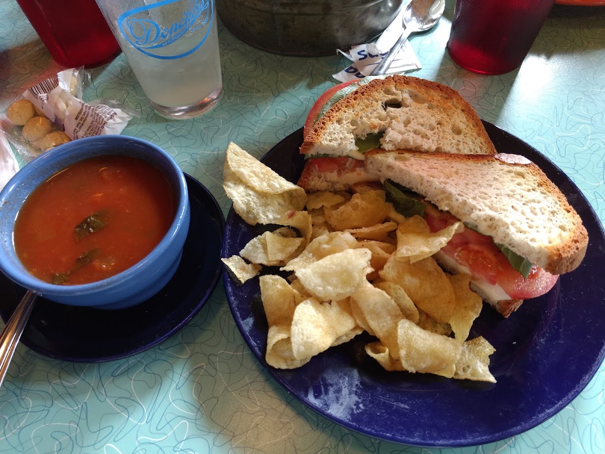 Athena sandwich with GF bread and Tomato Basil Soup
