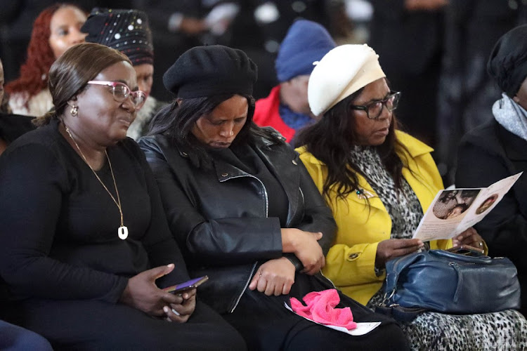 Unathi's grandmother Thoko , mother Koleka Mdutyana,LC , Bukeka Mhlana and Mourners during the funeral of Unathi Mdutyana ,15,who was killed by aknown criminals in april 16 in Diepsloot ,Johannesburg .