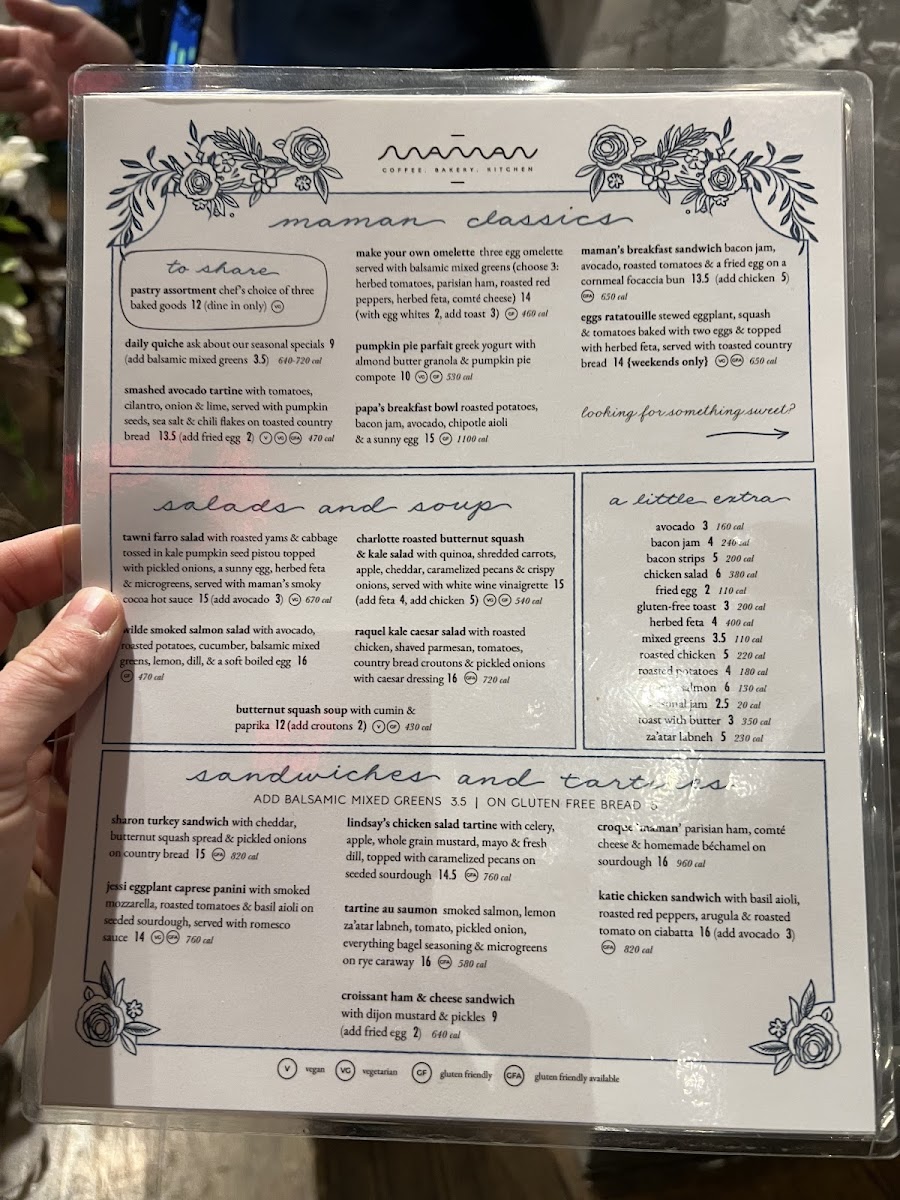 Maman gluten-free menu