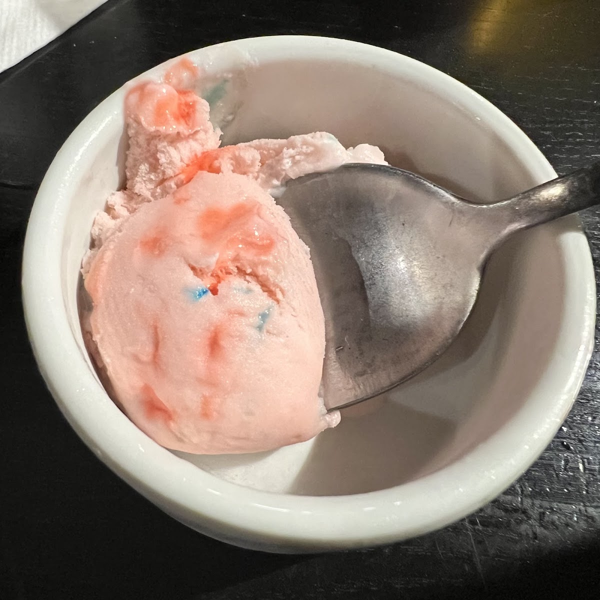 Complementary scoop of peppermint ice cream