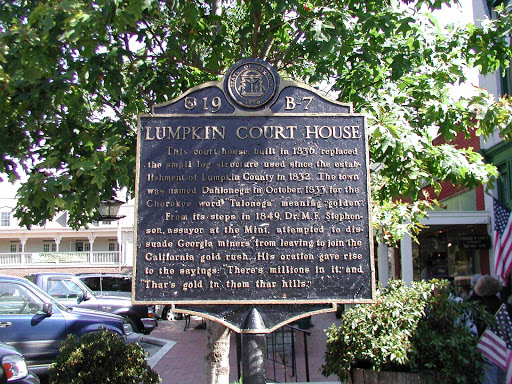 This court house, built in 1836, replaced the small log structure used since the establishment of Lumpkin County in 1832. The town was named Dahlonega in October, 1833, for the Cherokee word...