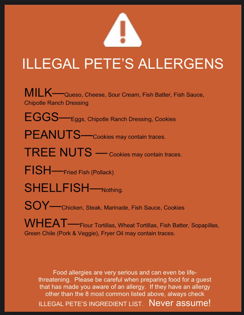 List of allergens & the food on their menu containing those allergens - so helpful!