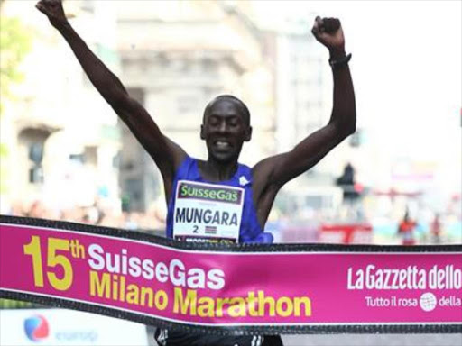 Kenneth Mungara winning at the 2015 Milano Marathon. /FILE