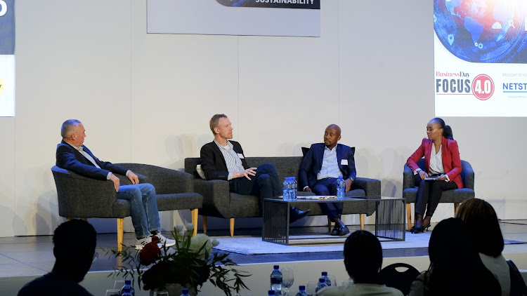 From left: Solid8 Technologies' Patrick Devine, Altron Netstar's Clifford de Wit and IT and telecommunications professional Tando Mtintsilana talk tech innovation with MC Nastassia Arendse.at the Business Day Focus 4.0 conference. Picture: ARENA EVENTS