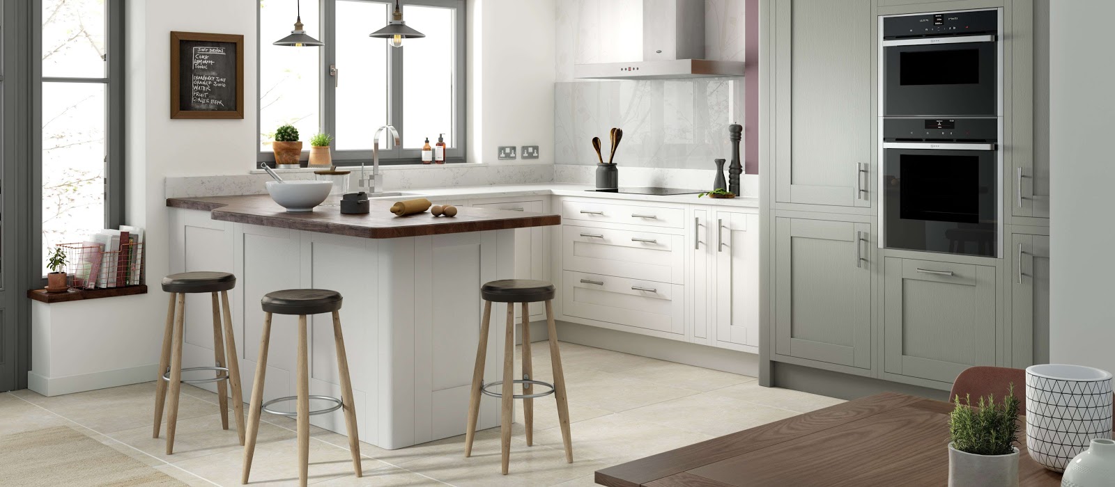 white interior fully furnished modern kitchen 