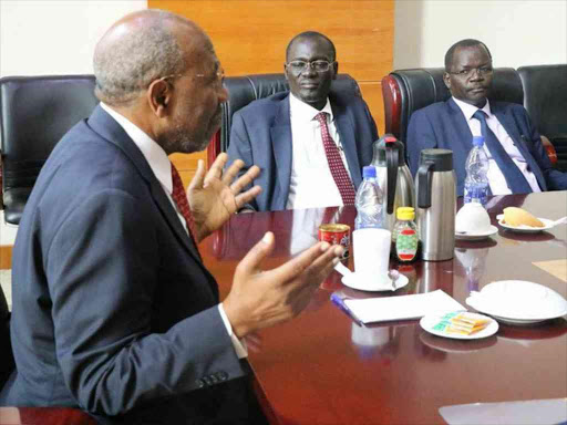 Turkana and West Pokot Governors Josphat Nanok and John Lonyangapuo during security and peace talks with their Ugandan counterparts, January 12, 2018. /Courtesy