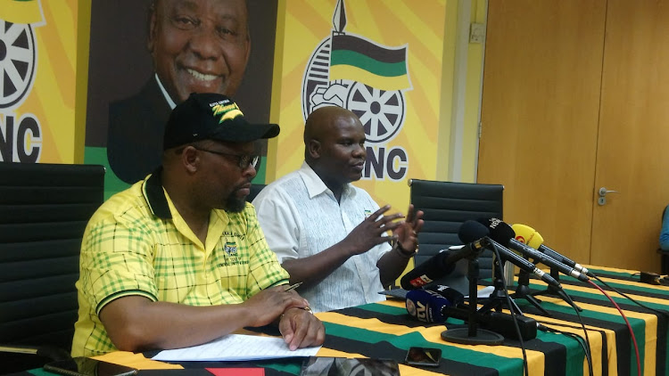 ANC KZN spokesman Ricardo Mthembu and ANC KZN provincial secretary Mdumiseni Ntuli at a press briefing following the PEC meeting in Durban on Tuesday.