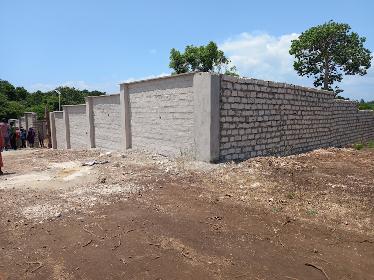 A perimeter wall on the disputed Mwakamba\Mvumoni land in Diani, Kwale county, on Monday, February 5, 2024.