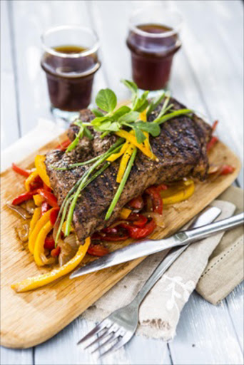 Coffee rub steak with peppers Quickly transform an everyday steak into something special with this simple spiced coffee rub.