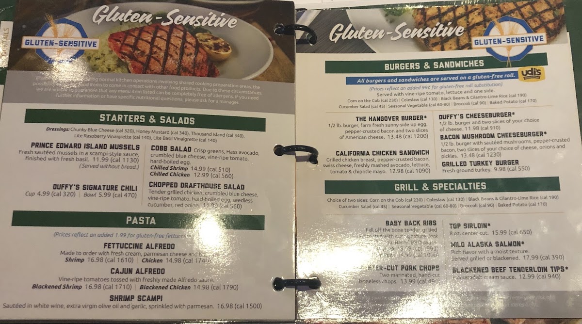 Duffy's Sports Grill gluten-free menu