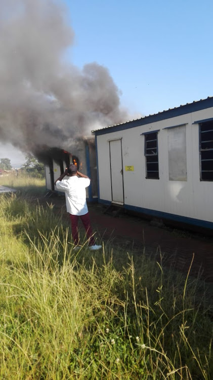 Mobile classrooms at Oakdale Secondary School in Ennerdale were set alight on Monday.
