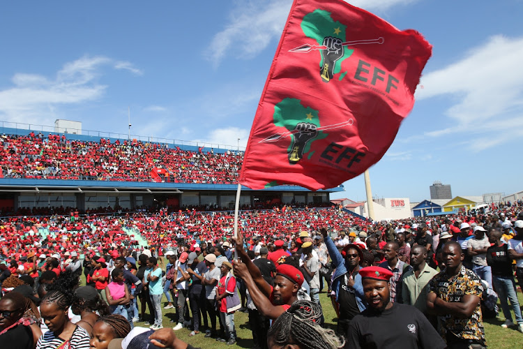 EFF members at the party's manifesto launch at Buffalo City stadium on Thursday.