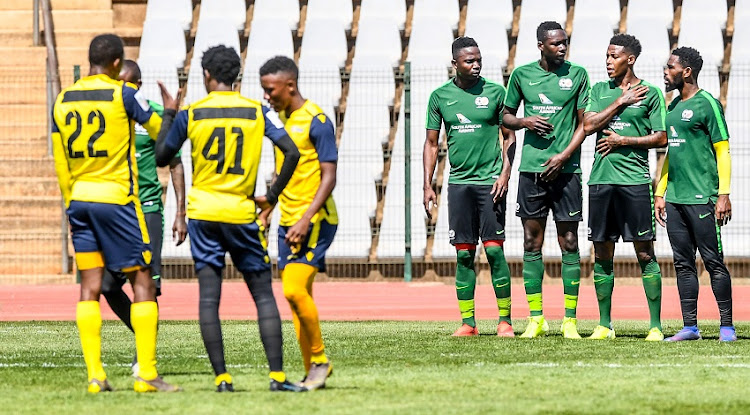 Bafana Bafana against Moroka Swallows during the Training Match between South Africa and Swallows FC at Dobsonville Stadium on September 04, 2019 in Johannesburg, South Africa.