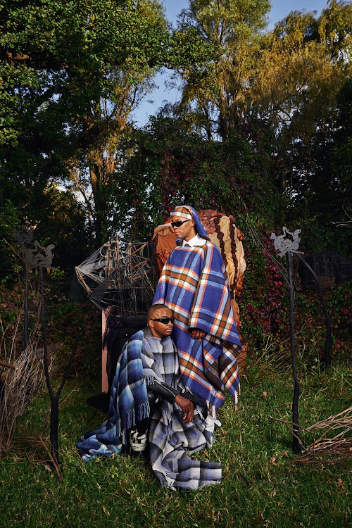 Photographer Trevor Stuurman and designer Thebe Magugu at Nirox Sculpture Park.