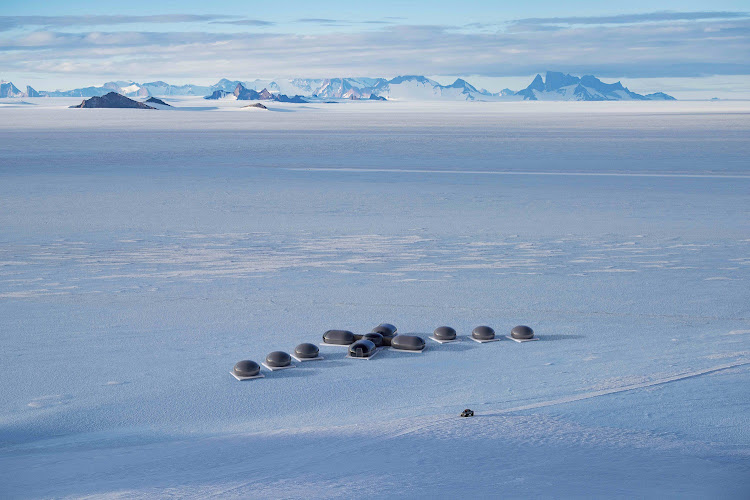 Aerial view of the White Desert Echo camp in Antarctica.