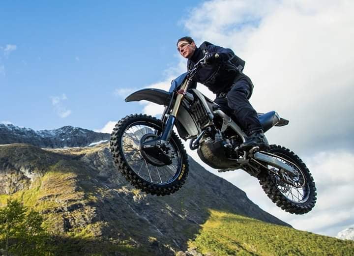 Tom Cruise riding a custom-made Honda CRF250 in Mission Impossible 7.