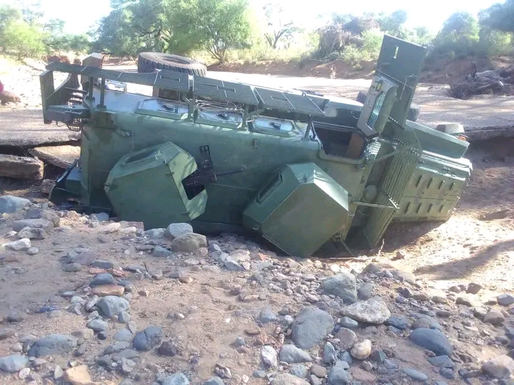 Police anti mine vehicle that was involved in accident.