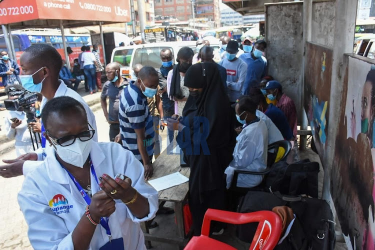 Vaccination exercise by the Nairobi Metropolitan Service targetting matatu operators at the Central Bus Station on September 17, 2021.