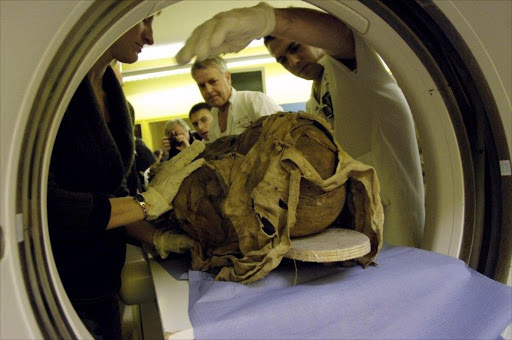 A file picture of a mummy being scanned.