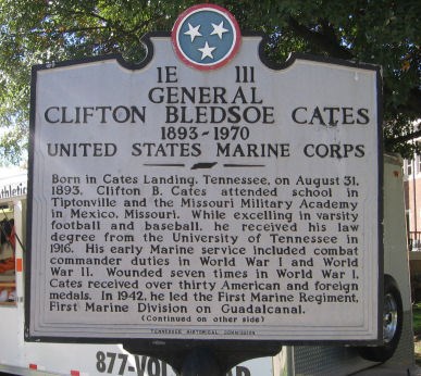 1 E 111GeneralClifton Bledsoe Cates 1893-1970United States Marine Corps Born in Cates Landing, Tennessee, on August 31, 1893, Clifton B. Cates attended school in Tiptonvile and the Missouri...