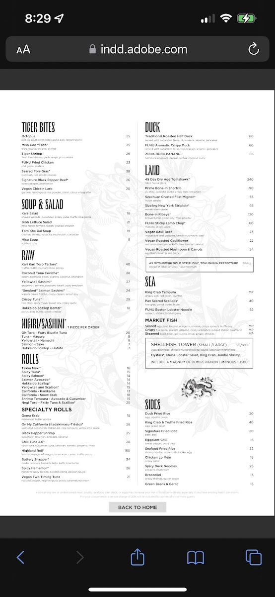 Fuhu gluten-free menu