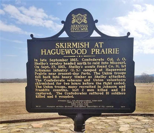 In late September 1863, Confederate Col. J.O. Shelby's cavalry headed north to raid into Missouri. On Sept. 27, 1863, Shelby's scouts found Co. H, 1st Arkansas Infantry (U.S.) camped at Haguewood...
