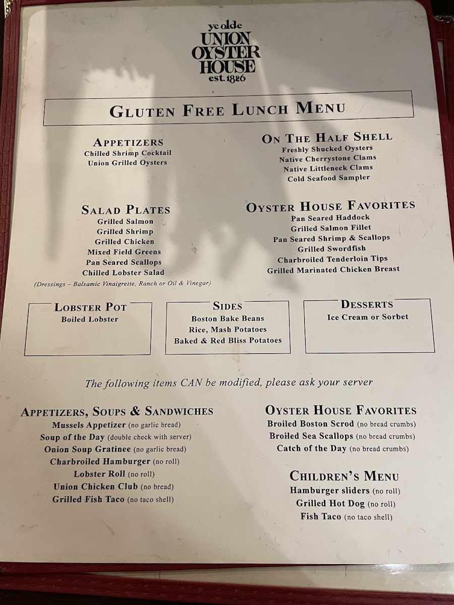 GF Lunch menu