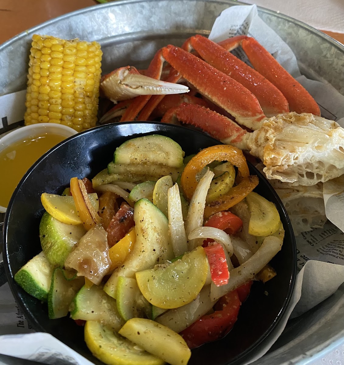 Snow crab boil, with veggies instead of potato and sausage, to make it gluten free! Awesome!