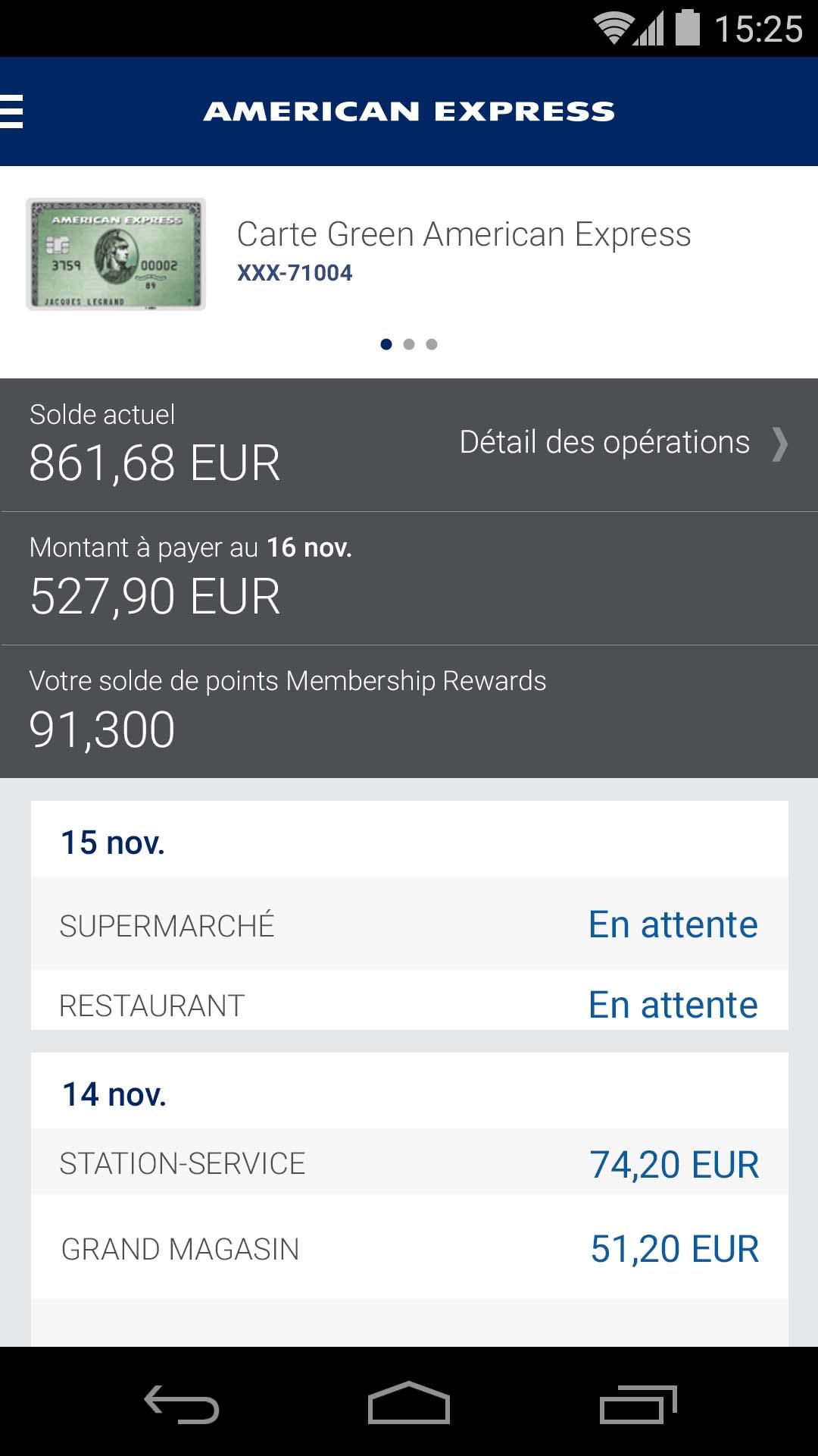 Android application Amex France screenshort