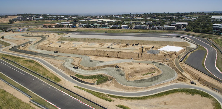 An aerial view capturing the construction of the dynamic handling circuit and skidpan.