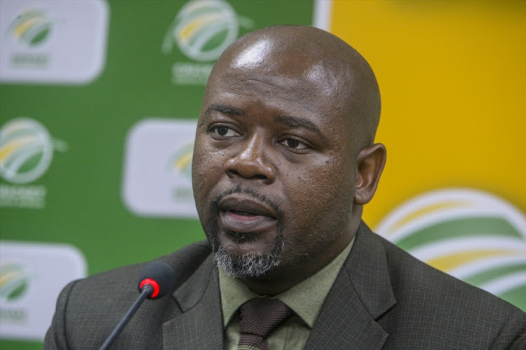 Cricket South Africa CEO Thabang Moroe speaks to the media during a media briefing at CSA Offices on July 17, 2018 in Johannesburg, South Africa.
