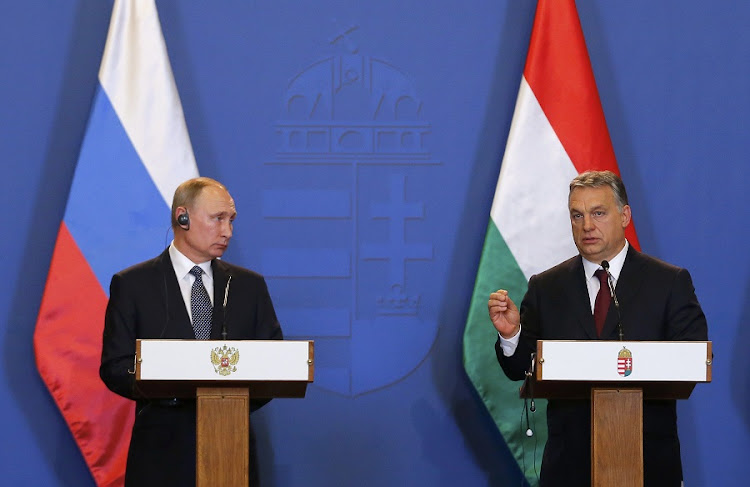 Hungarian Prime Minister Viktor Orban (right) and Russian President Vladimir Putin. Picture: REUTERS/LASZLO BALOGH