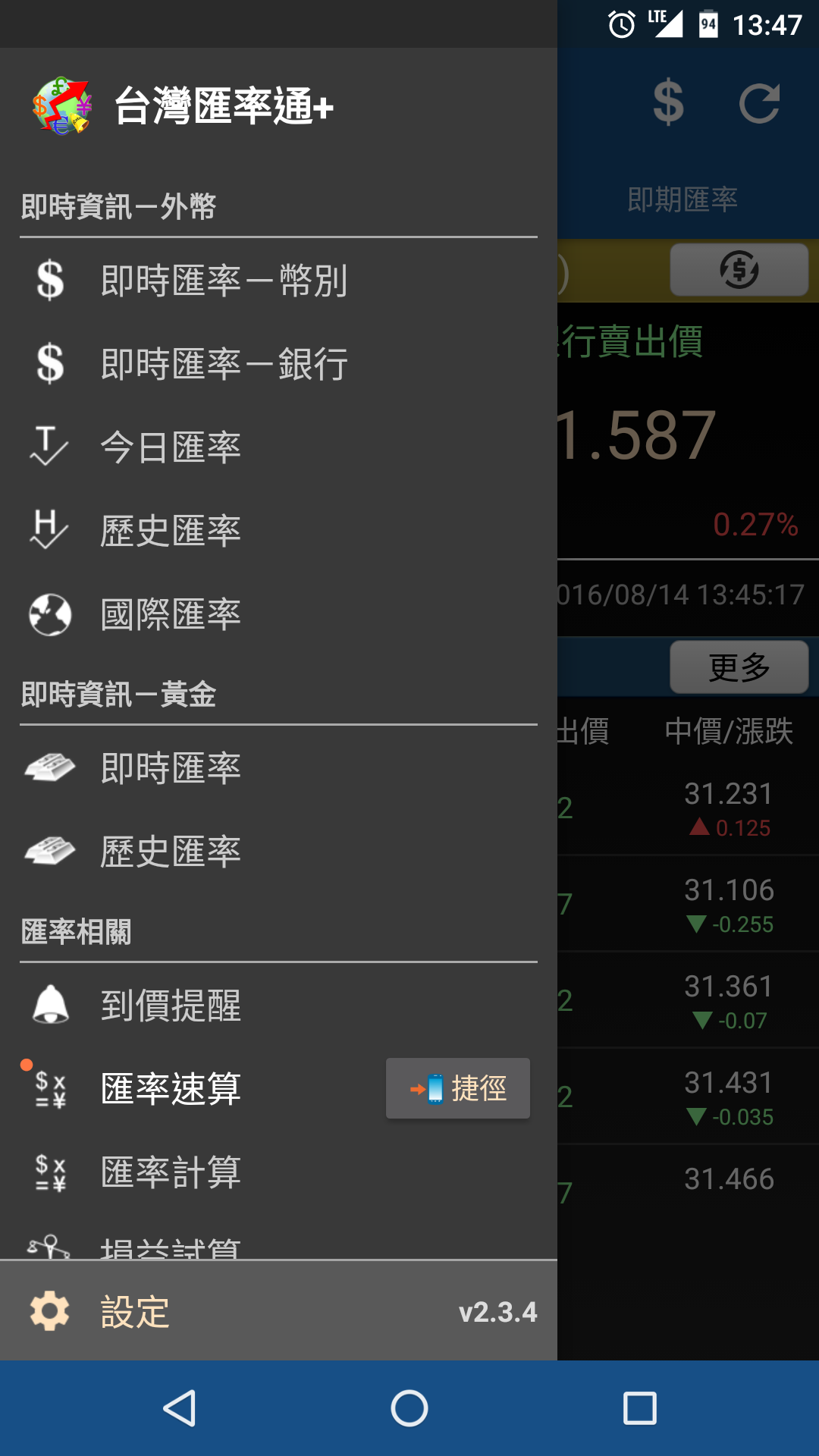 Android application 台灣匯率通+  捐贈版 screenshort