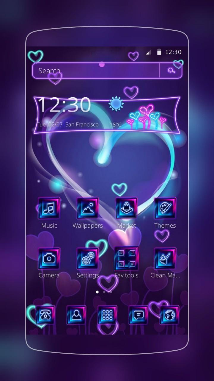 Android application Blue Neon Love Launcher screenshort