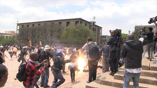 Police and students clash during protests at Wits University on 4 October 2016.