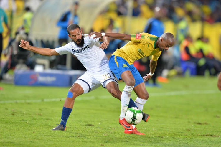 Tebogo Langerman of Mamelodi Sundowns and Reeve Frosler of Bidvest Wits during the Absa Premiership match between Mamelodi Sundowns and Bidvest Wits at Loftus Versfeld Stadium on April 14, 2018 in Pretoria.