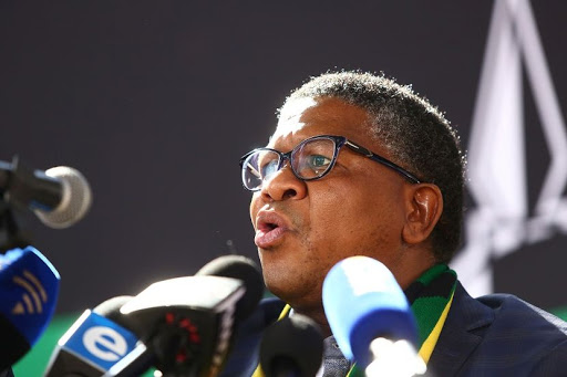 Minister of Police, Fikile Mbalula briefs the media on organisational renewal document that was presented to the ANC Policy Conference held at Nasrec Picture: Masi Losi