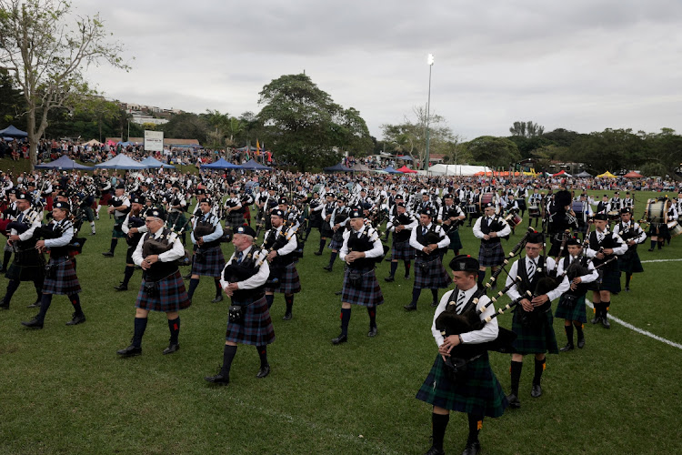 Mass Bands performance at the Highland Gathering in Hutchison Park Sports Grounds, Amanzimtoti, south of Durban.