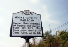 Opened Black Mountains to logging and tourism. Built, 1911-1914. It ran from point nearby to Camp Alice, 21 mi. NE.Plaque via North Carolina Highway Historical Marker Program, and is used with...