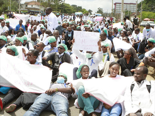 Doctors demonstrate on the road at the start of their strike on December 5, 2016. /MONICAH MWANGI