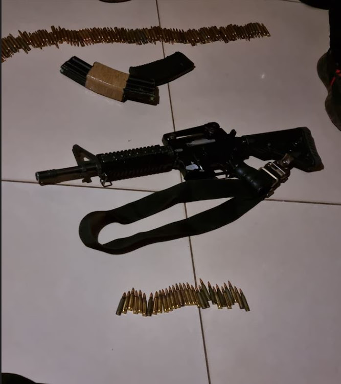 Some of the firearms seized when a suspected cash-in-transit robber was arrested in Soweto.