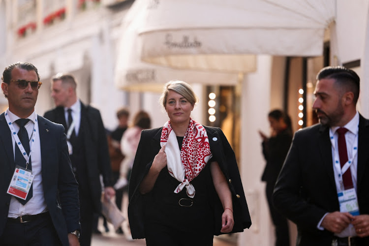 Canadian minister of foreign affairs Melanie Joly walks on the day of a G7 foreign ministers meeting on Capri island, Italy, on April 17 2024.