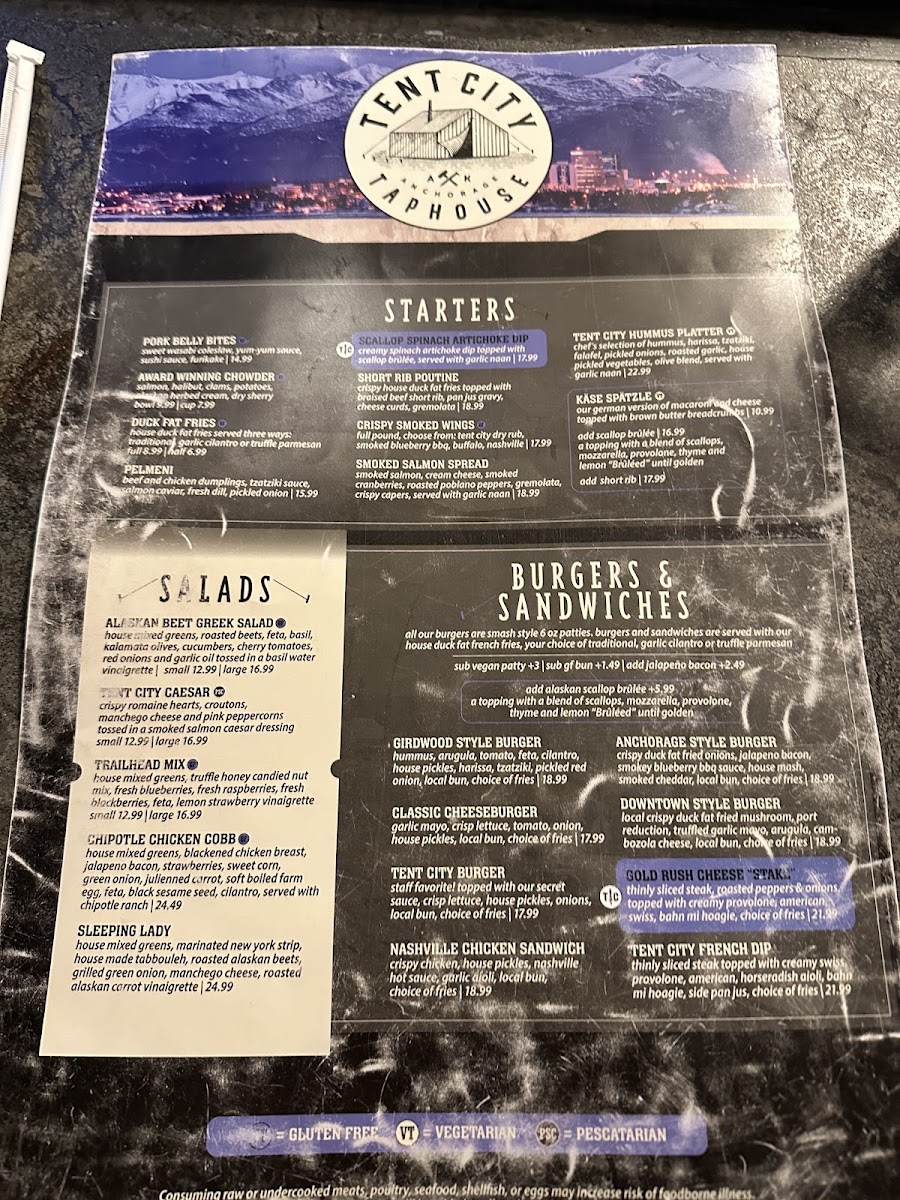 Tent City Taphouse gluten-free menu