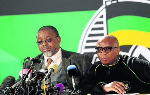ATTENTIVE: ANC secretary-general Gwede Mantashe and national spokesperson Zizi Kodwa listens to a question during a media briefing about the readiness of the six day ANC national policy conference taking place at Nasrec Picture: MASI LOSI