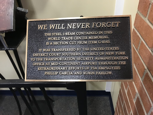 WE WILL NEVER FORGET THE STEEL I BEAM CONTAINED IN THIS WORLD TRADE CENTER MEMORIAL IS A SECTION CUT FROM ITEM G-0143. IT WAS TRANSFERRED BY THE UNITED STATES DISTRICT COURT SOUTHERN DISTRICT OF...