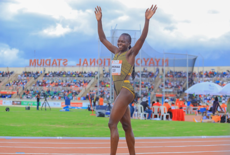World champion Mary Moraa comes first during the Absa Kip Keino Classic Meeting Record en route to bagging gold in women’s 800M on April 20, 2024 at Nyayo Stadium. She made a record of 1:57.96.