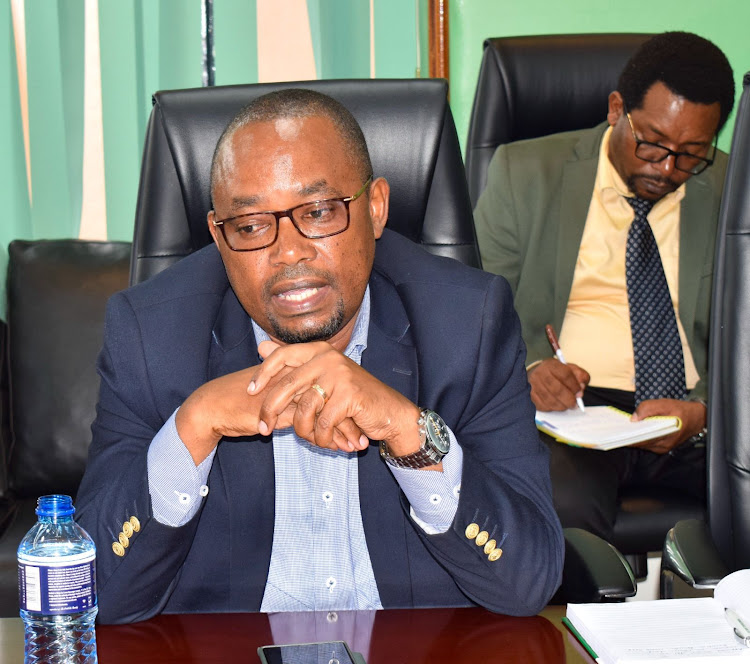 The Pharmacy and Poisons Board Chairperson Charles Githinji speaks to the National Assembly Departmental Committee on Health led by Endebess MP Robert Pukose on April 22, 2024