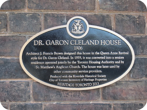 Architect J. Francis Brown designed this house in the Queen Anne Revival style for Dr. Garon Cleland. In 1959, it was converted into a seniors residence operated jointly by the Toronto Housing...