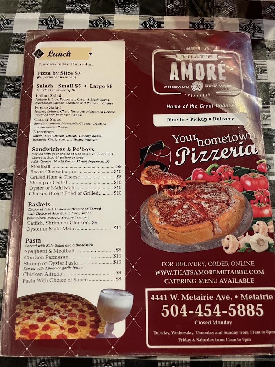 That's Amore Pizzeria gluten-free menu