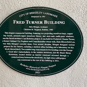 CITY OF BERKELEY LANDMARK designated in 1981 FRED TURNER BUILDING Julia Morgan, Architect Christian M. Teigland, Builder, 1940 This elegant commercial building, featuring two projecting storefront ...